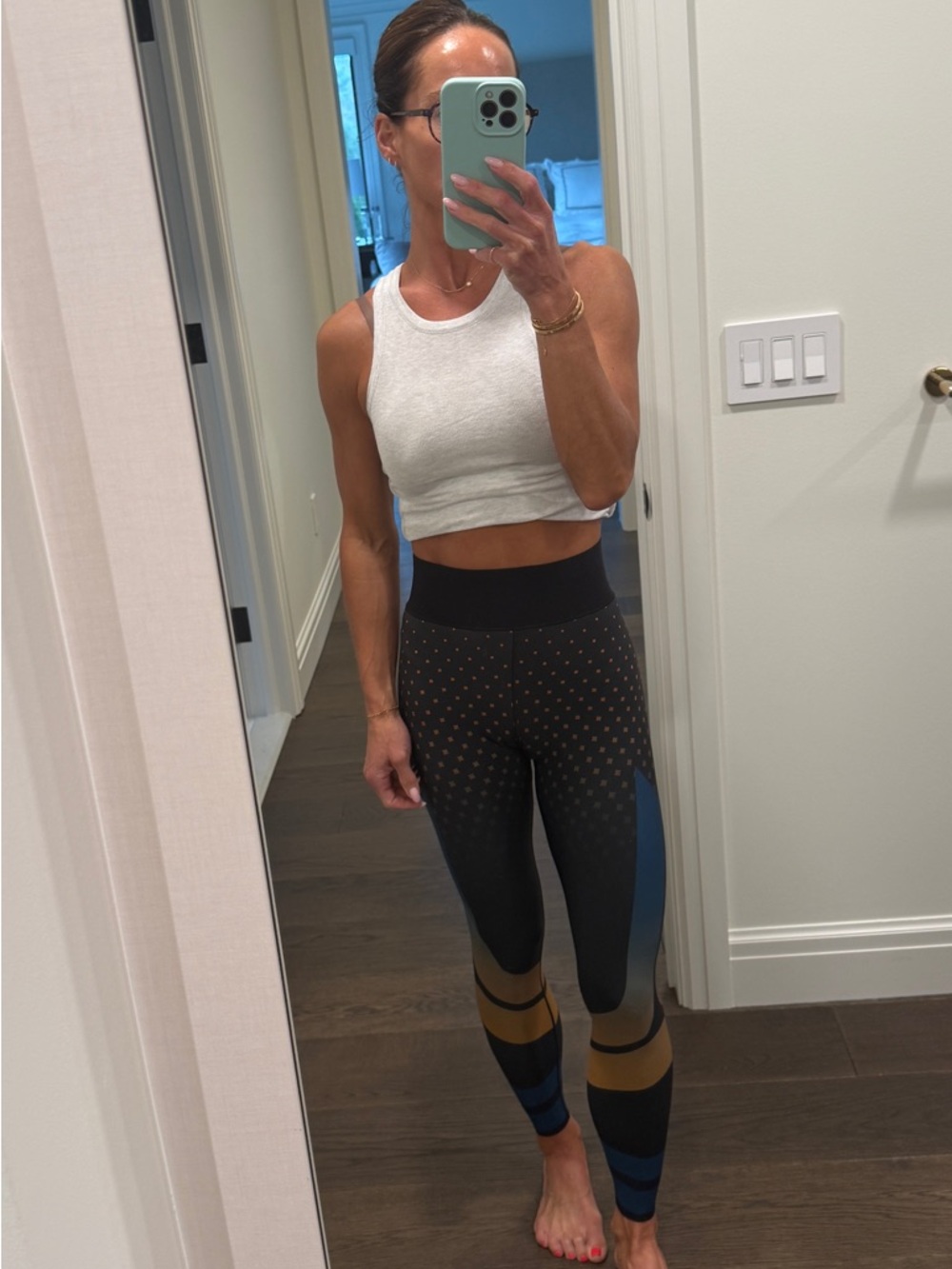ultracor Black Leggings with Blue and Gold Accent Panels